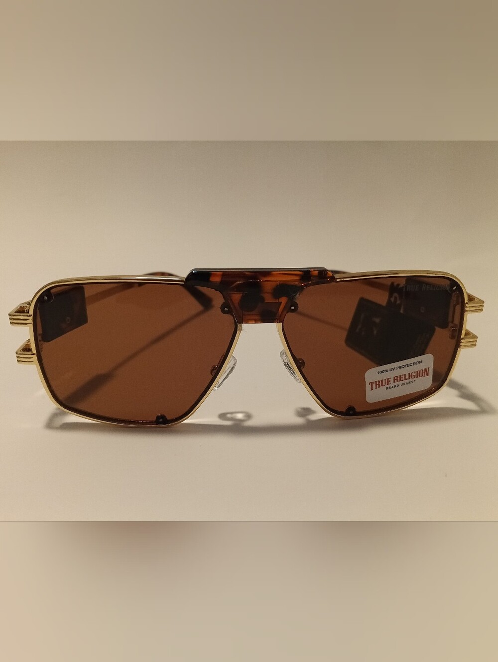 True Religion Aviator Sunglasses Brown Lens Gold Frame 100% UV Protection UNISEX